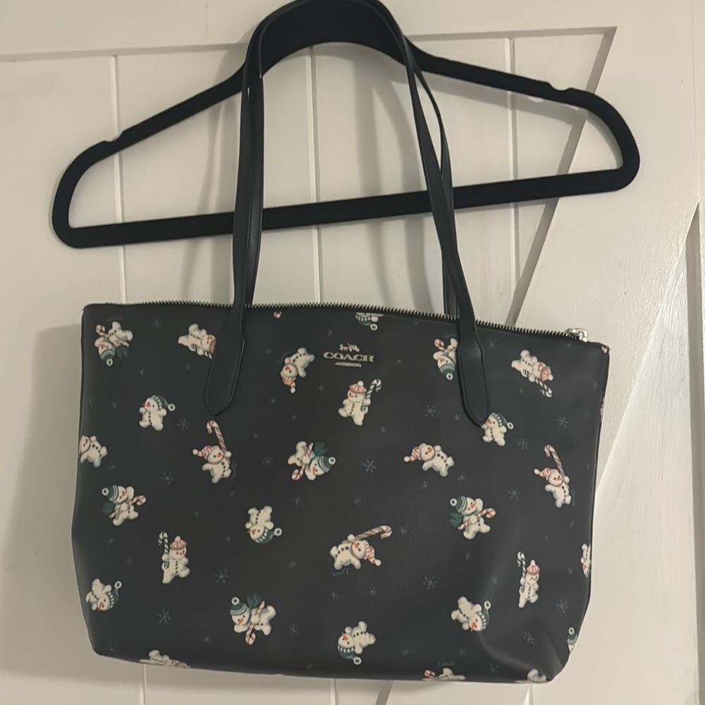 Coach Black Tote Bag with Snowman Print